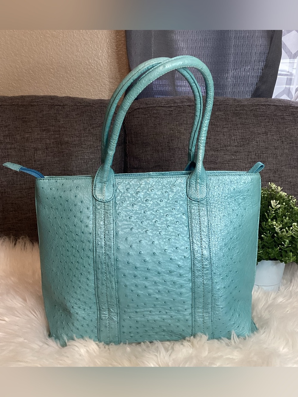 Aqua Ostrich textured Tote Bag